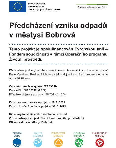 Předcházení vzniku odpadů v městysi Bobrová 2021-2023