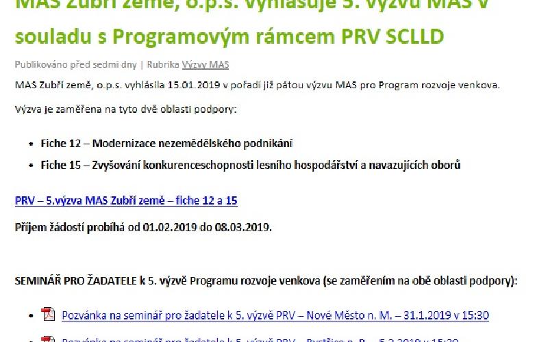 Aktuality - MAS ZUBŘÍ ZEMĚ, O.P.S. VYHLAŠUJE 5. VÝZVU I PRO MALOPODNIKATELE A VLASTNÍKY LESA NAD 3HA.